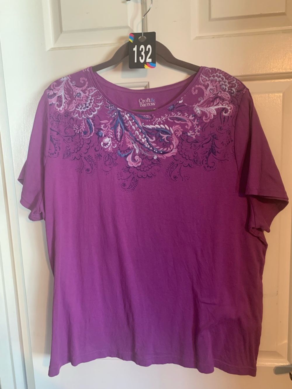 croft & barrow Purple Paisley-Detail Short Sleeve Tee